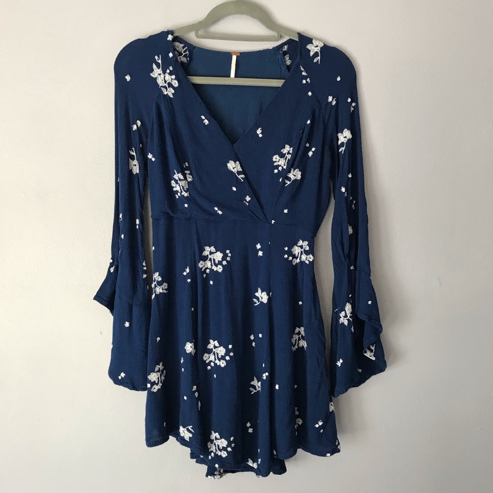 Free People Jasmine Embroidered Mini Dress, Marine